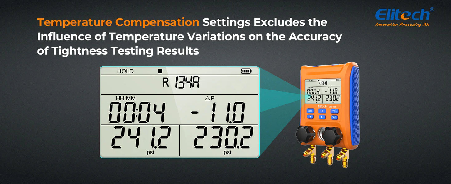 Elitech Digitalt 2-Vägs Manometerställ, Bluetooth, 2 Temperaturklämmor ctscooling ctscooling.com